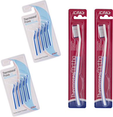 ICPA Proxa Narrow Space Brush - (Pack of 2) and Ortho Brush With Soft Bristles (Pack Of 2) - Combo Pack Soft Toothbrush(Pack of 4)