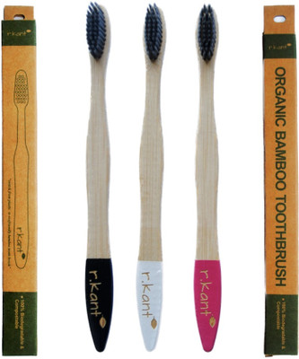 R Kant Bamboo Toothbrush Pack of 03 Charcoal Infused Bristles, Anti-Fungle Coating Soft Toothbrush(Pack of 3)