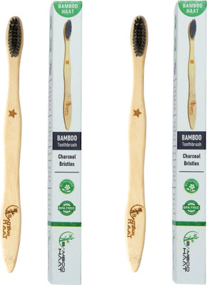 Bamboo Haat Bamboo Toothbrush with activated Charcoal infused Bristles Ultra Soft Toothbrush(Pack of 2)