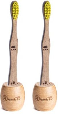 Organic B Babul Wooden Toothbrush with Super Soft Yellow Bristles with Toothbrush Stands Extra Soft Toothbrush(Pack of 4)