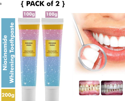 INDIANA HUDA Niacinamide Toothpaste 2-Pack – Gentle Whitening for Yellow Teeth, 100g Toothpaste(200 g, Pack of 2)