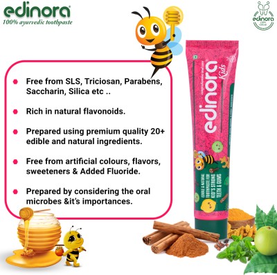 Edinora Toothpaste Suitable For Kids-Blend of Essential oils & Herbal powders, SLS free Toothpaste(45 g)