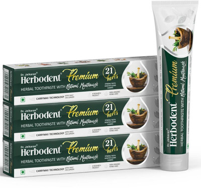 Herbodent Premium Toothpaste Dr. Jaikaran's Fluoride Free Toothpaste with 21 Rare Herbs And No Artificial Flavor, Gelatin or Chalk Powder ( 100g Pack of 3) Toothpaste(300 g, Pack of 3)