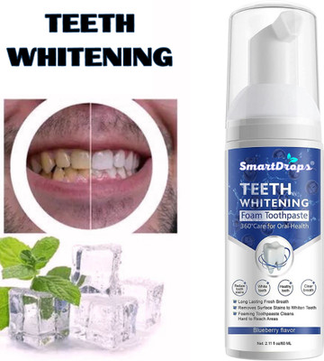 smartdrops Teeth Whitening Foam Removes Bad Breath Fights Germs & brighter, confident Smile Toothpaste(60 ml)
