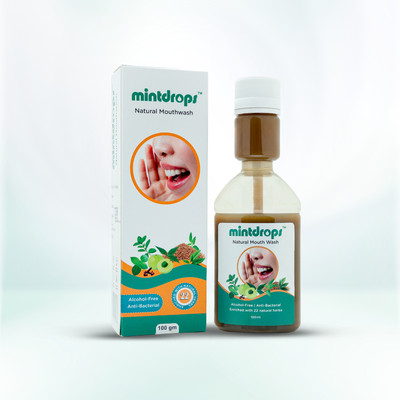 MintDrops Natural Mouthwash - Alcohol-Free Ayurvedic Oral Care, Herbal Fresh Breath - Flavourless(100 ml)