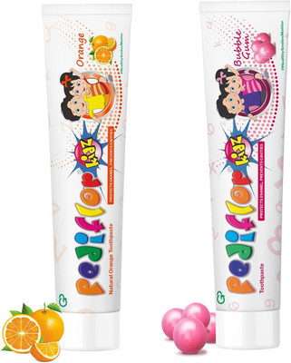 PEDIFLOR Day & Night Kit with Buddy Toothbrush | Bubblegum & Orange Flavour | Pack of 2 Toothpaste(400 g, Pack of 3)