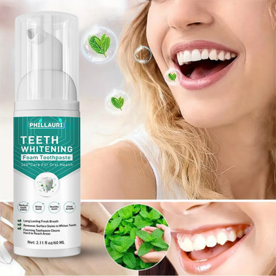 Phillauri Teeth Whitening Foam to Ultra-fine Deeply Clean Gums Stain Removal Toothpaste(60 ml)