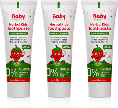 BabyOrgano Ayurvedic Kids Toothpaste With the goodness of Babool & Mulethi - Strawberry Toothpaste(150 g, Pack of 3)