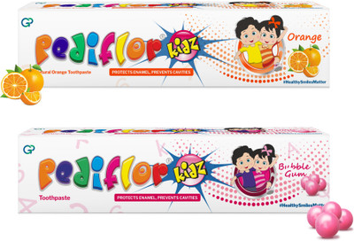 PEDIFLOR Bubble Gum and Natural Orange Toothpaste Toothpaste(140 g, Pack of 2)