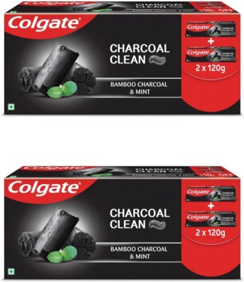 Colgate Charcoal Clean Black Gel Toothpaste Bamboo Charcoal & Wintergreen Mint Toothpaste(240 g, Pack of 2)