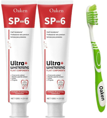 Oaken SP6 Teeth Whitening Toothpaste & Brush for Ultimate Oral Care and Shine Toothpaste(60 g, Pack of 3)