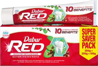 Dabur Red Ayurvedic Paste (Combo Pack 1+1, 500g-each) Toothpaste(1000 g, Pack of 2)