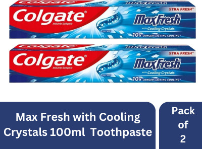 Colgate Max Fresh with Cooling Crystals Cool Mint 10X longer Lasting(PACK OF 2) 100ml Toothpaste(200 ml)