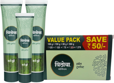 Vithoba Premium Toothpaste | For White Strong Teeth & Refreshing Breath |150g+150g+80g | Toothpaste(380 g, Pack of 3)