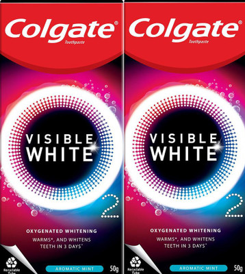 Colgate Visible White O2 Teeth Whitening Toothpaste (50+50 gm) Toothpaste(100 g, Pack of 2)