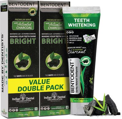 bentodent Charcoal Pack Natural Teeth Whitening Toothpaste(200 g, Pack of 2)