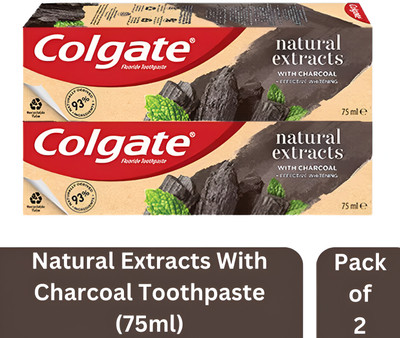 Colgate Natural Extracts with Charcoal + Effective Whitening (Pack of 2) 75 ml Toothpaste(150 ml)