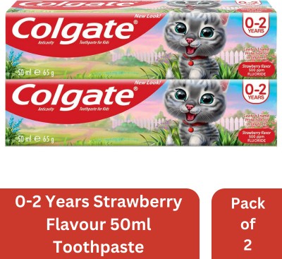 Colgate 0-2 YEARS Antiactivity Strawberry Flavour for Kids ( Pack of 2) 50ml Toothpaste(100 ml)