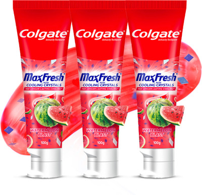 Colgate MaxFresh Watermelon Blast Tooth paste with Cooling Crystal (100g x 3pcs) Toothpaste(300 g, Pack of 3)