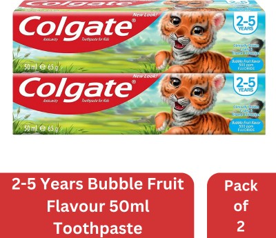 Colgate 2-5 YEARS Antiactivity Bubble Fruit Flavour for Kids( Pack of 2) 50ml Toothpaste(100 ml)