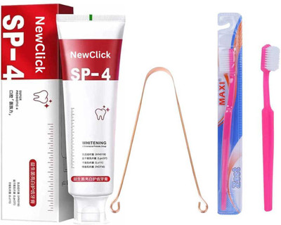 NewClick SP 4 Whitening & Enamel Protection Toothpaste with Toothbrush & Tongue Cleaner | Toothpaste(30 g)
