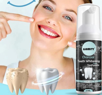 GLAMITY Activated Charcoal Instant Teeth Whitening Foam Yellow Teeth Removal Toothpaste(50 ml)