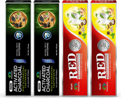 Jagat Devsutra Ayurvedic Charcoal & Red Toothpaste Combo, No Flouride Toothpaste(500 g, Pack of 4)