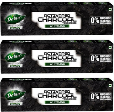 Dabur Herbal Activated Charcoal Whitening With Mint Toothpaste 120gm 3pc Toothpaste(360 g, Pack of 3)