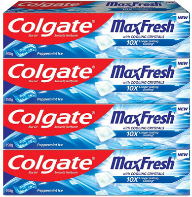 Colgate MaxFresh Toothpaste, Blue Gel Paste with Menthol - Peppermint Ice (Combo Pack) Toothpaste(600 g, Pack of 4)