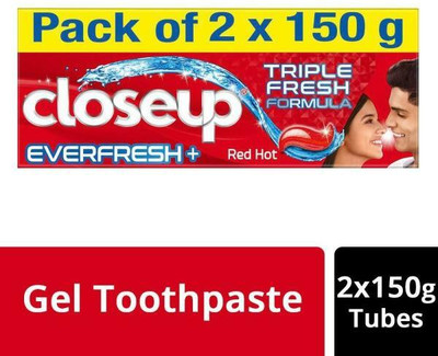Closeup TRIPLE FRESH FORMULA EVERFRESH CLEANS PROTECTS WHITENS RED HOT Toothpaste(300 g, Pack of 2)