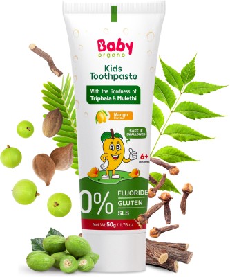 BabyOrgano Mango Flavor Baby Toothpaste 1-5 Yrs, Fluoride & SLS Free, Prevents Cavities Toothpaste(50 g)