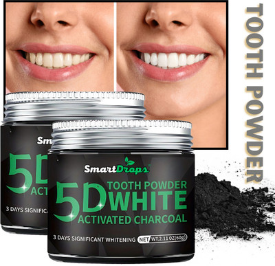 smartdrops Teeth Whitening Activated Charcoal Strong Tooth Powder for Deep Cleansing(120 g, Pack of 2)