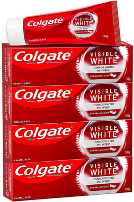 Colgate Visible White Sparkling Mint 400g (100 x 4) (Pack of 4, 100g each) Toothpaste(400 g, Pack of 4)