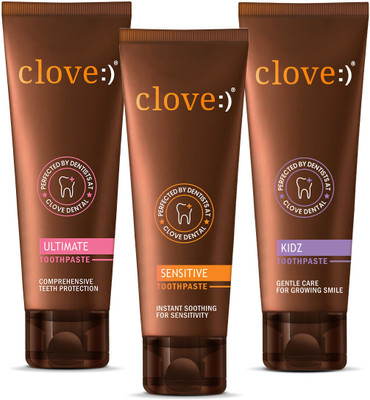Clove Ultimate, Sensitive & Kidz for Remineralization & Sensitivity Relief Toothpaste(100 g, Pack of 3)