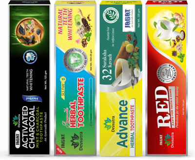 Jagat Devsutra Ayurvedic Charcoal + Mint + Advance + Red Toothpaste Combo, No Flouride Toothpaste(500 g, Pack of 4)