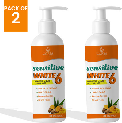 Zorba Turmeric Sensitive White 6 Liquid Toothpaste Pack Of 2x100ml Toothpaste(200 ml, Pack of 2)