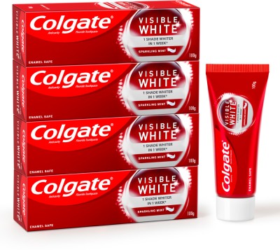 Colgate Visible White Toothpaste Teeth Whitening Starts in 1 week (Combo Pack) Toothpaste(400 g, Pack of 4)