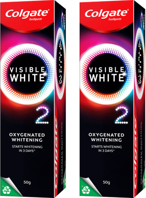 Colgate Visible White O2 Teeth Whitening Toothpaste - Peppermint Sparkle (50gm x 2pcs) Toothpaste(100 g, Pack of 2)