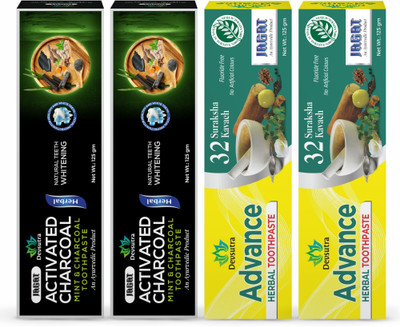 Jagat Devsutra Ayurvedic Charcoal & Advance Toothpaste Combo, No Flouride Toothpaste(500 g, Pack of 4)