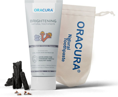 ORACURA Natural Toothpaste for Brightening (Charcoal) | Developed for Stronger Teeth Toothpaste(75 g)
