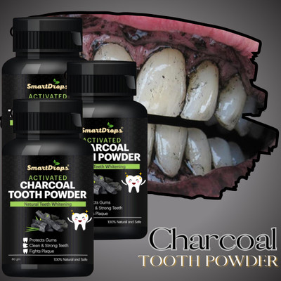 smartdrops Charcoal Teeth Whitening Powder for Gentle on Gums, Freshens Breath(240 g, Pack of 3)