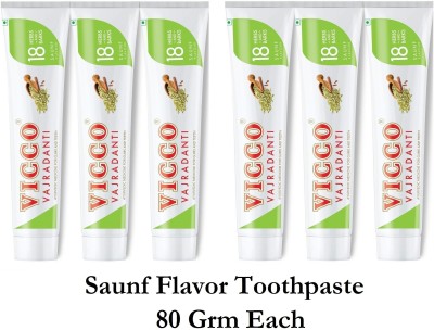 VICCO Vajradanti Tooth Paste Saunf Flavour - 480g (80 grm x 6 Pc) Toothpaste(480 g, Pack of 6)