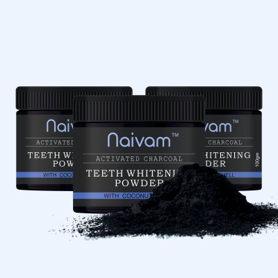 Naivam Organic Charcoal Teeth Whitening Powder - 300gm (Pack of 3 x 100gm)(300 g, Pack of 3)