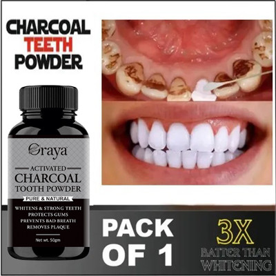 Oraya Natural & Organic Instant Teeth Whitening Charcoal Powder For Removes Bad Breath(50 g)