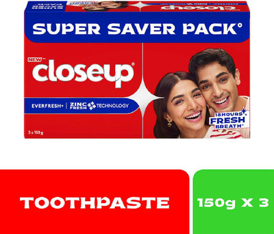 Closeup Toothpaste | Long lasting 18 Hours Of Fresh Breath & White Teeth Toothpaste(450 g, Pack of 3)