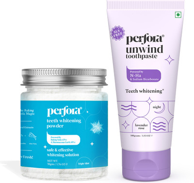 Perfora Teeth Whitening Combo|Teeth Whitening Powder & Unwind Toothpaste(150 g, Pack of 2)