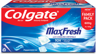 Colgate MaxFresh Toothpaste, Blue Gel Paste with Menthol - Peppermint Ice (Combo Pack) Toothpaste(600 g, Pack of 4)