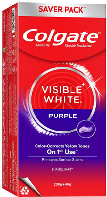 Colgate Visible White Toothpaste with Purple Enamel Safe Color Corrects Yellow Tones Toothpaste(200 g)