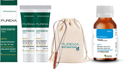 PUREXA Hydrogen peroxide Mouthwash |Copper Tongue Cleaner |Sensitivity Repair Toothpaste(400 g, Pack of 4)