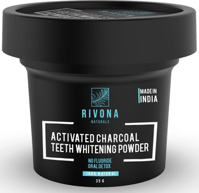 RIVONA NATURALS Activated Charcoal Teeth Whitening Powder - For Enamel Safe Teeth Whitening, Stain Remover, Freshens Breath - With Activated Charcoal, Turmeric & Clove Powder - 35g (Fluoride Free)(35 g)